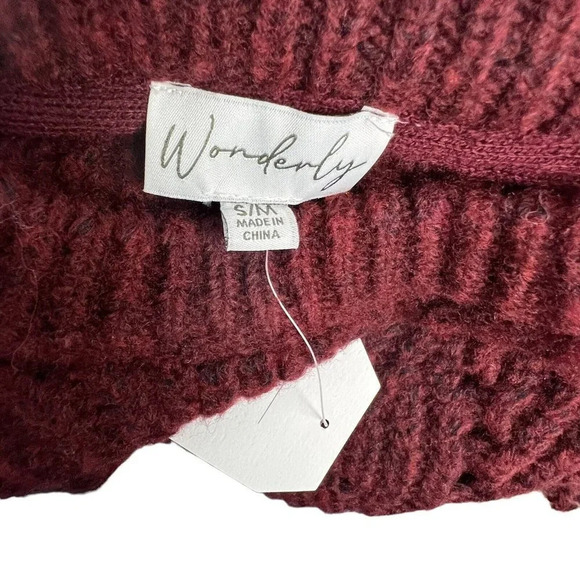 Wonderly Knit Navy Maroon Poncho Sweater Top Size S/M Fringe NWT - Picture 3 of 4